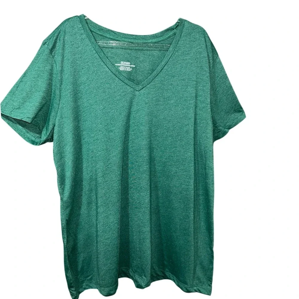 George Womens V-Neck T-Shirt 2XL‎ Green Heathered Short Sleeve Plus Size Tee